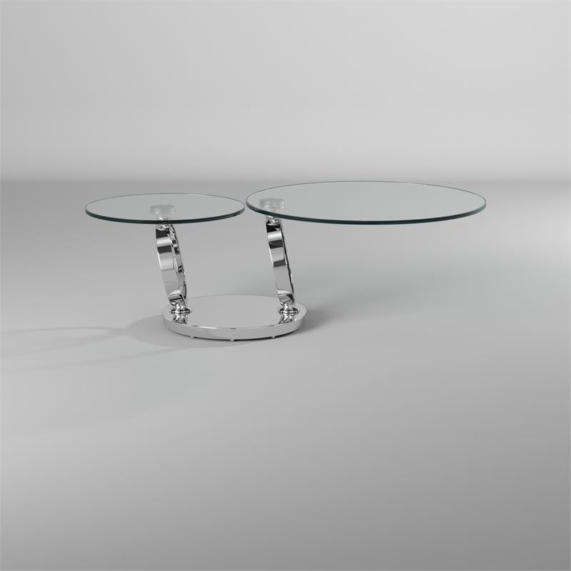 Contemporary Motion Tempered Glass Top Coffee Table with Round Base in Chrome
