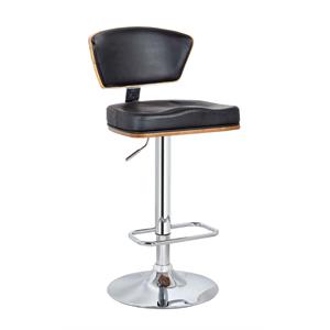 Contemporary PU Cover and Wood Barstool with Pedestal Base in Black/Chrome