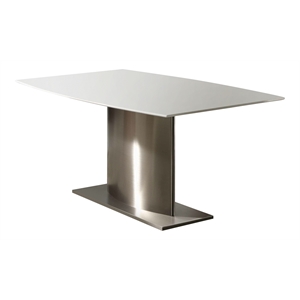 contemporary marble top dining table with stainless steel base in white