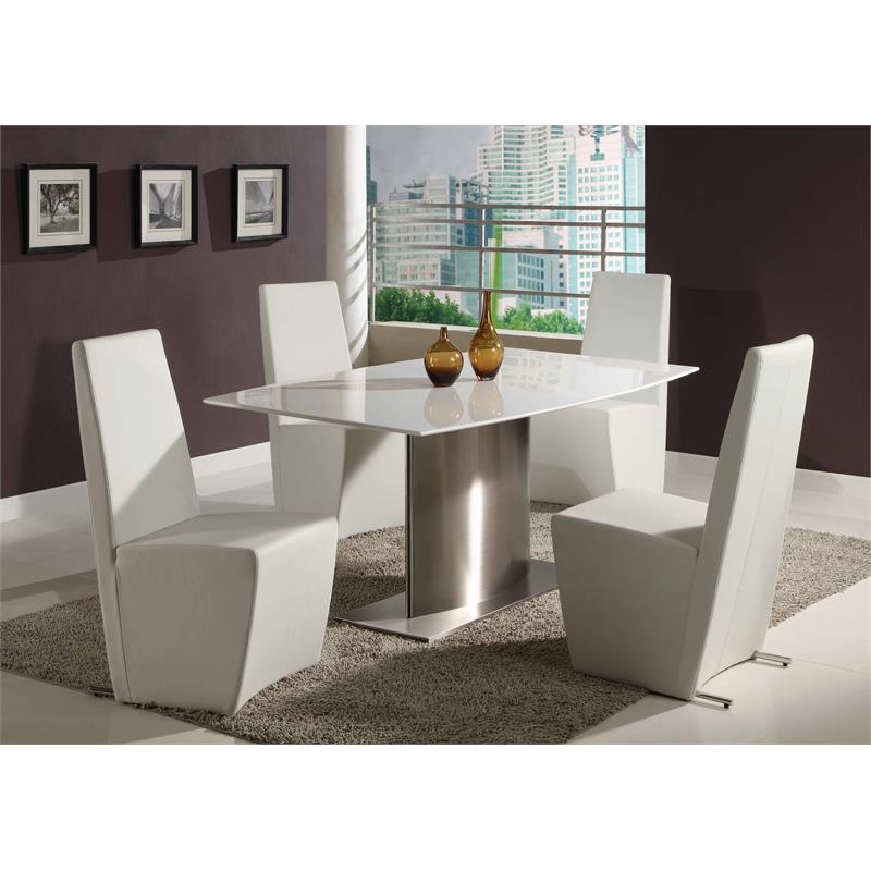 Contemporary Marble Top Dining Table with Stainless Steel Base in White