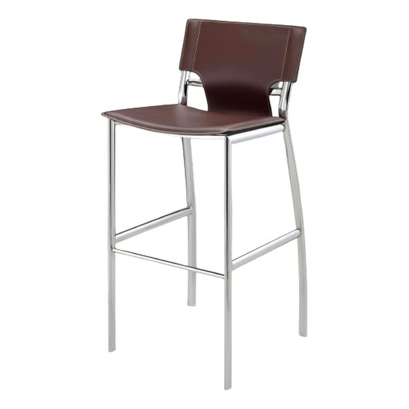 Dark Brown Leather Bar Stools Set of 2