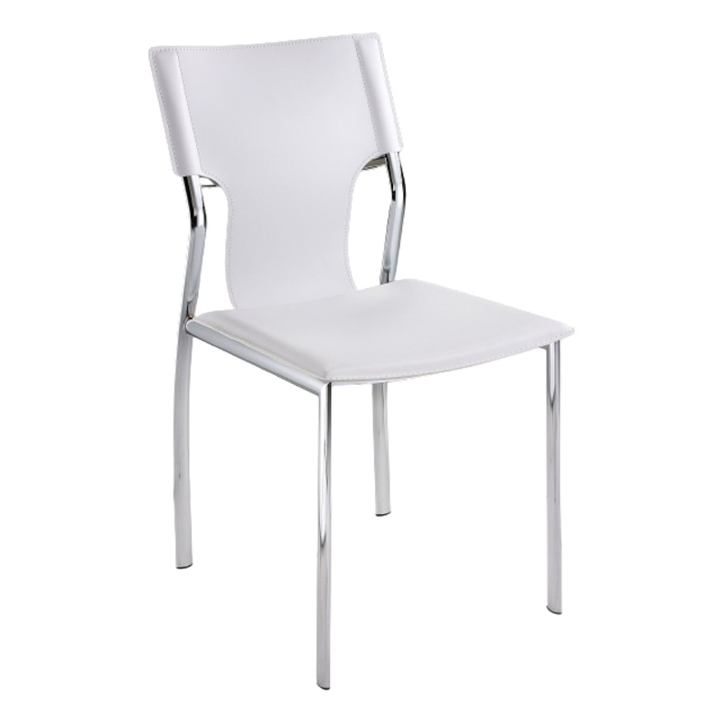 White Leather Side Chair with Chrome Legs Set of 4