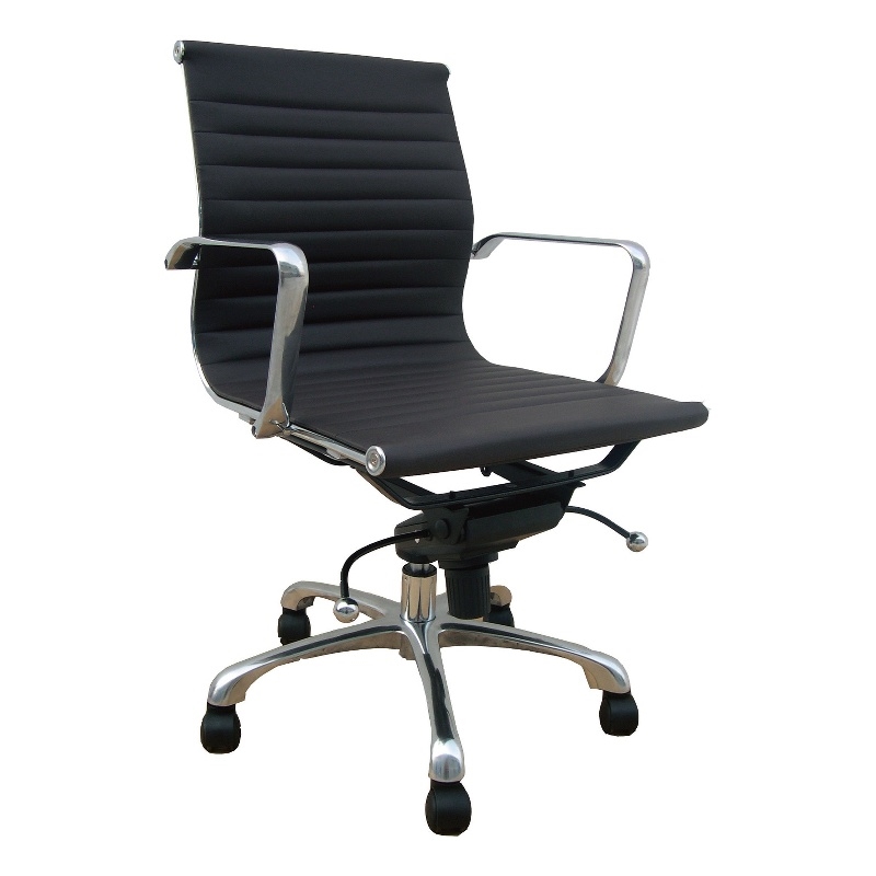 Low Back Black  Leather Office Chair with Recliner Locks Swivel