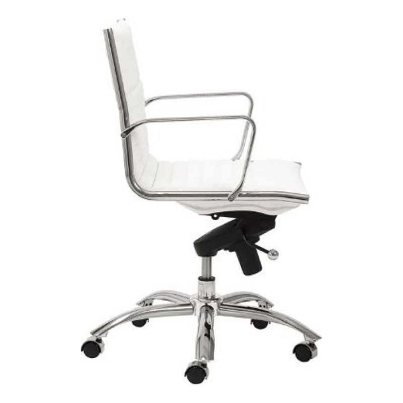 Low Back White Leather Office Chair with Recliner Locks Swivel