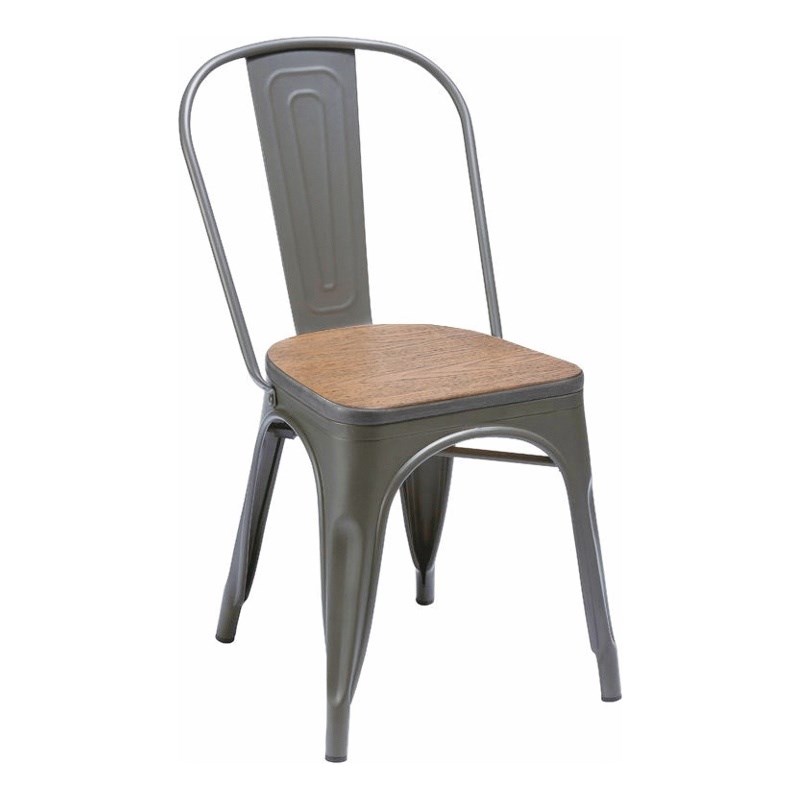 Metal Dining Chair with Wood Seat in Natural Gray (Set of 4)
