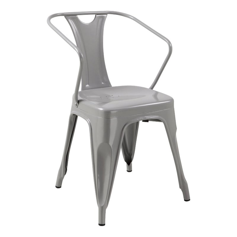 Natural Gray Metal Chair with Arm (Set of 4)