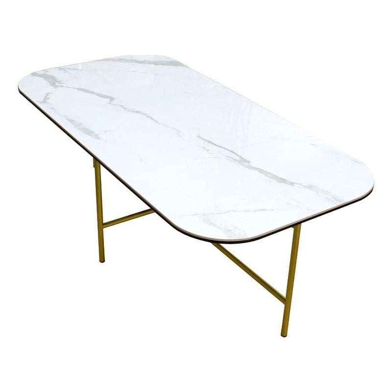 Contemporary coffee table with ceramic top and Golden Metal frame