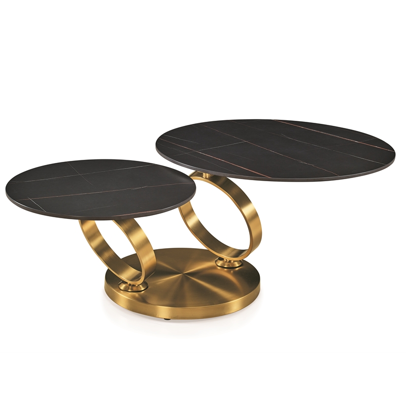 Motion Black ceramic top Coffee Table with brushed Gold Base