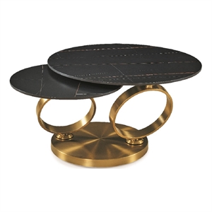 Motion Black ceramic top Coffee Table with brushed Gold Base