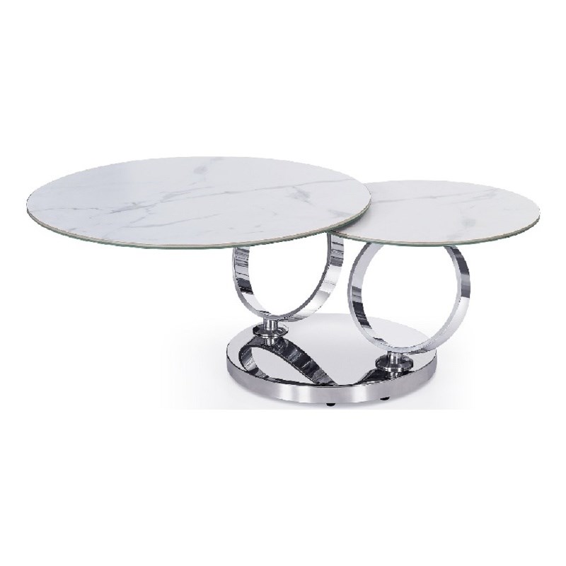 Motion White ceramic top Coffee Table with Stainless Steel