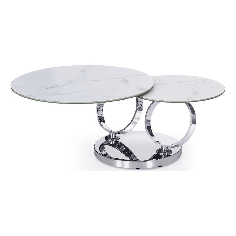 Motion White ceramic top Coffee Table with Stainless Steel