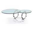Motion glass top Coffee Table with Stainless Steel Rings and White base