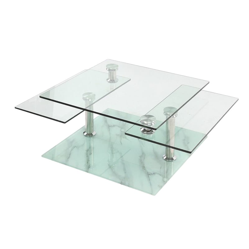 Motion Glass Coffee Table with Marble Glass Base