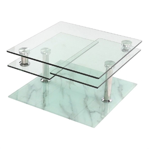 motion glass coffee table with marble glass base