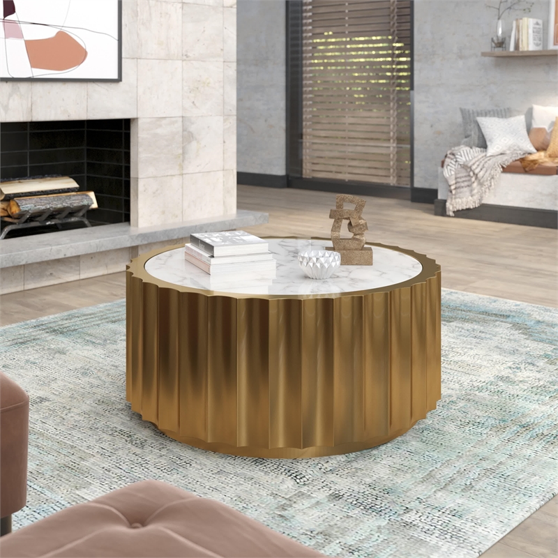 Marble Coffee Table with Gold Stainless Steel Base