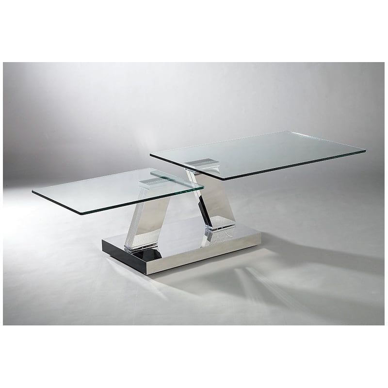 Motion Clear Glass Coffee Table with Stainless Steel Base