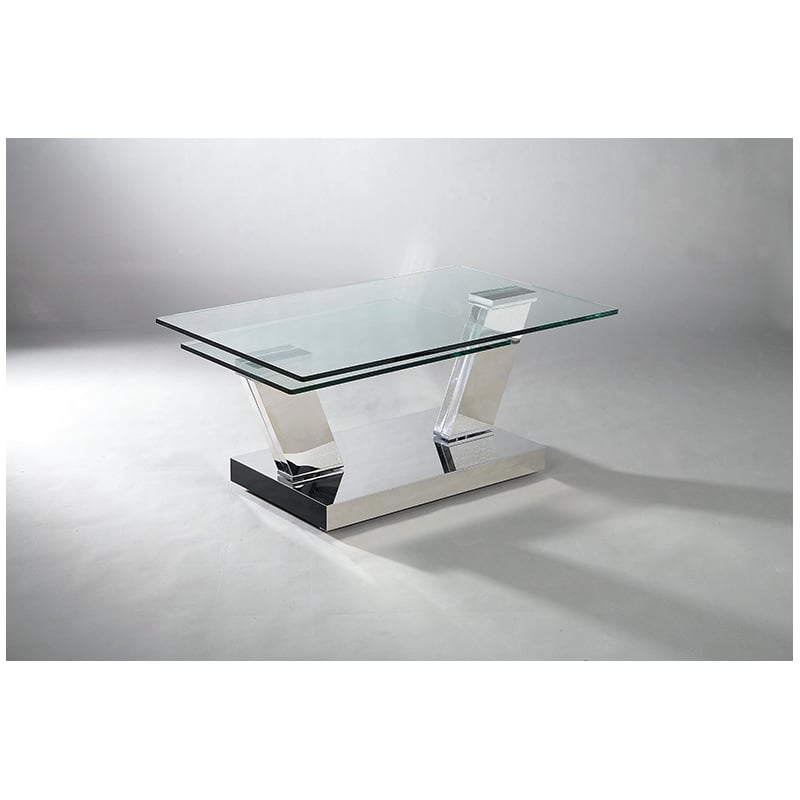 Motion Clear Glass Coffee Table with Stainless Steel Base