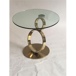 End Table with Clear Glass Top and Gold Base Round 24&quotx21&quotH
