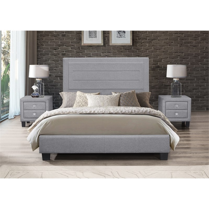 Queen Bed Frame with Gray Upholstered Headboard