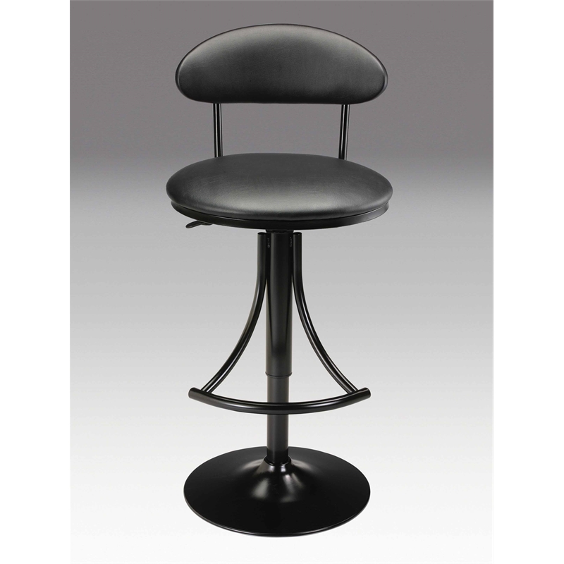 Luna adjustable Stool with Black frame and Black Leather seat Set of 2