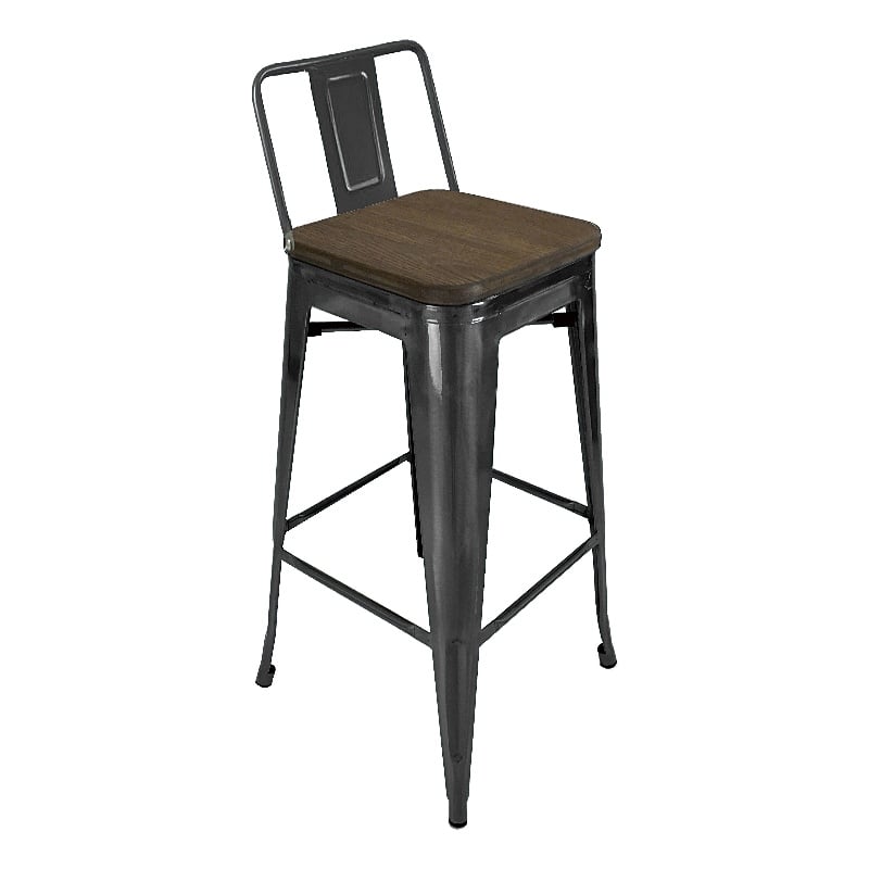 Black Metal Bar Stool with Wood Seat (Set of 4)