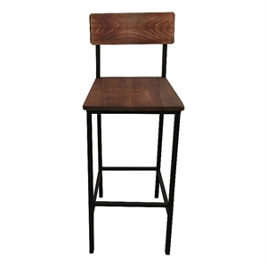 Bar Stool with Reclaimed Natural Wood Seat & Back (Set of 2)