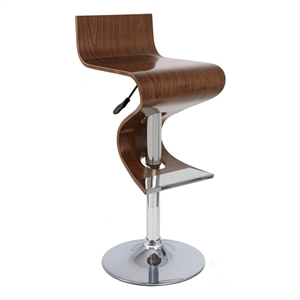 Adjustable Walnut Wood Bar Stool with chrome base
