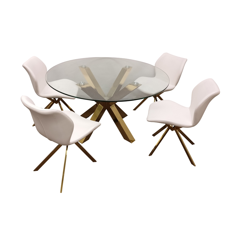 Round Clear Glass Top Dining Table with Gold Base