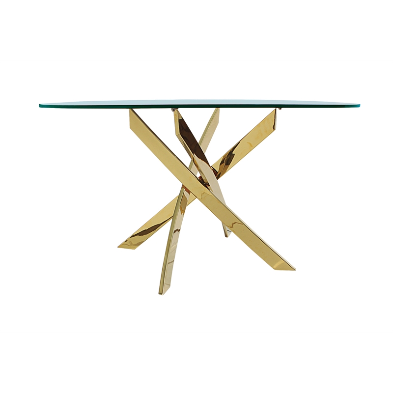 Round Glass Top Dining Table with Gold Base