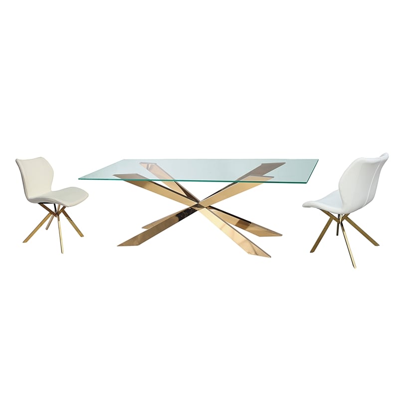 Rectangle Glass Dining Table with Gold Base