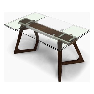 Clear Glass extension Table with Alu frame and ash Wood Legs