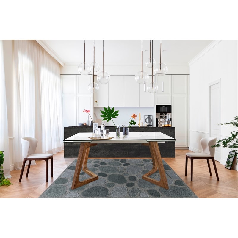 Clear Glass extension Table with Alu frame and ash Wood Legs