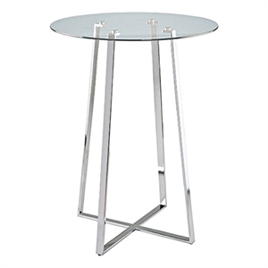 bar table with clear glass top and chrome base