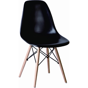 Black Plastic Chair with Wood Legs (Set of 2)