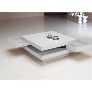 White Lacquer Wood Coffee Table with Two White Drawers
