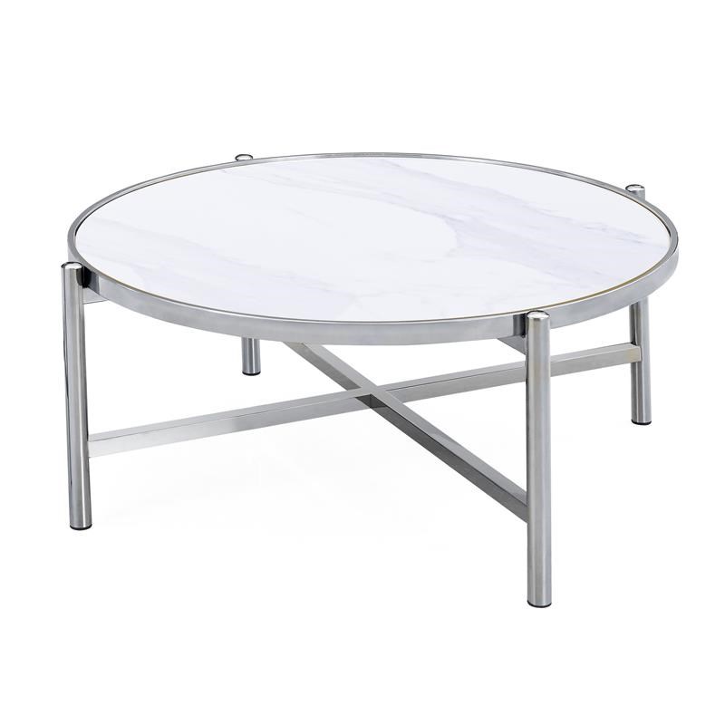 Coffee Table with Ceramic top and Stainless steel Base in Silver