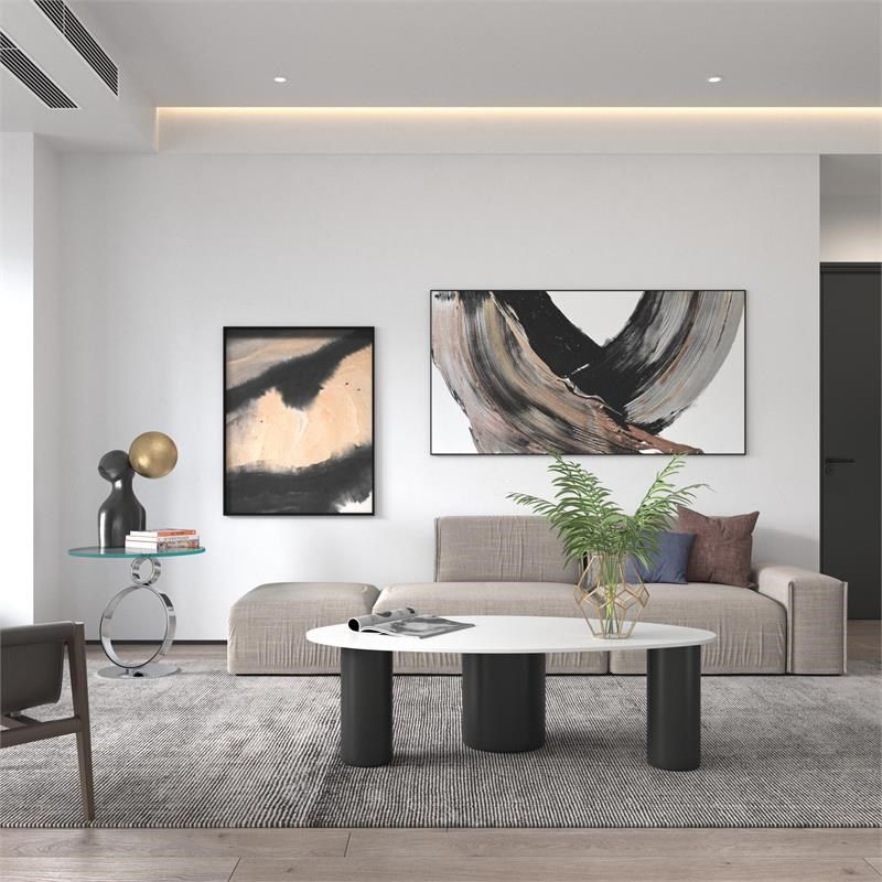 White Sintered stone Coffee Table with Metal Legs