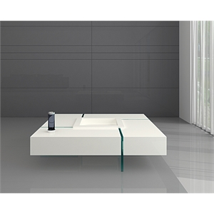 White Lacquer Wood Coffee Table with Removable Center Tray