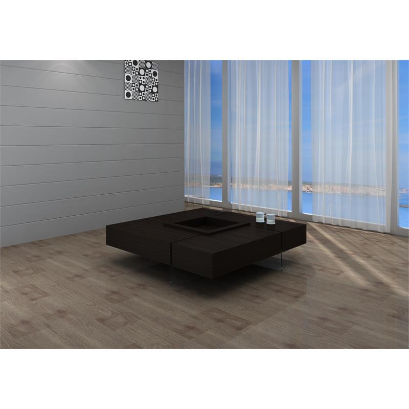 Wenge TOP Coffee Table with CENTER TRAY Glass Legs