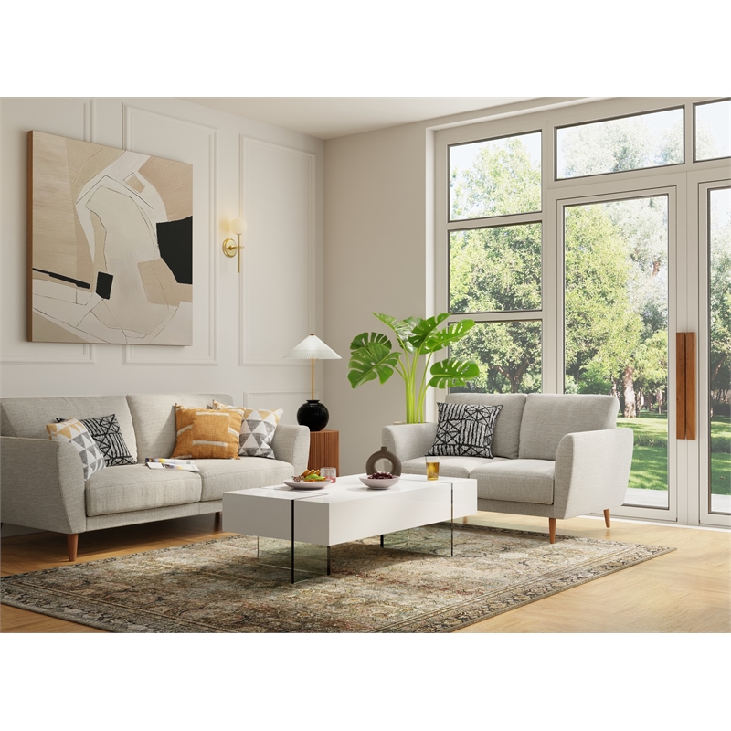 Coffee Table with White Lacquer Wood Top and 15mm thick Glass Legs