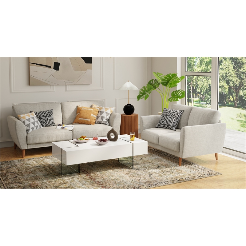 Coffee Table with White Lacquer Wood Top and 15mm thick Glass Legs