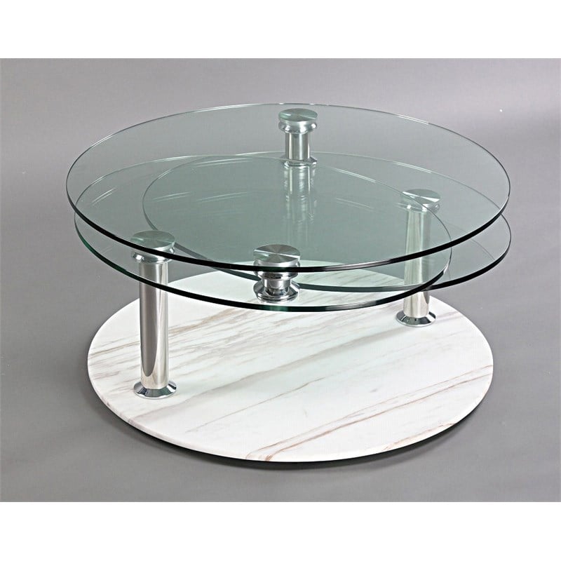 Clear Glass Motion Coffee Table with Marble Glass Base