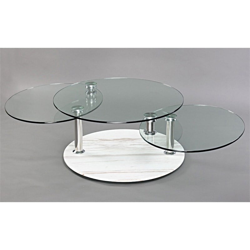Clear Glass Motion Coffee Table with Marble Glass Base