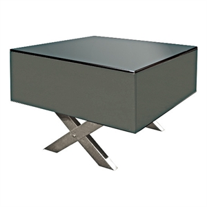 End Table Black/Gray Mirror Glass with Chrome Legs