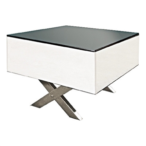 End Table Black/White Mirror Glass with Chrome Legs