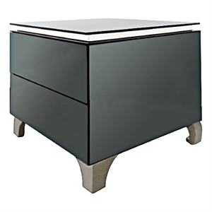 End Table with Black top glass and Gray Mirror Drawers