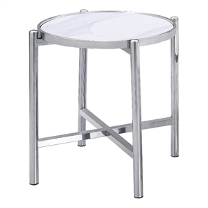 End Table Silver Stainless Steel Base and Ceramic Top