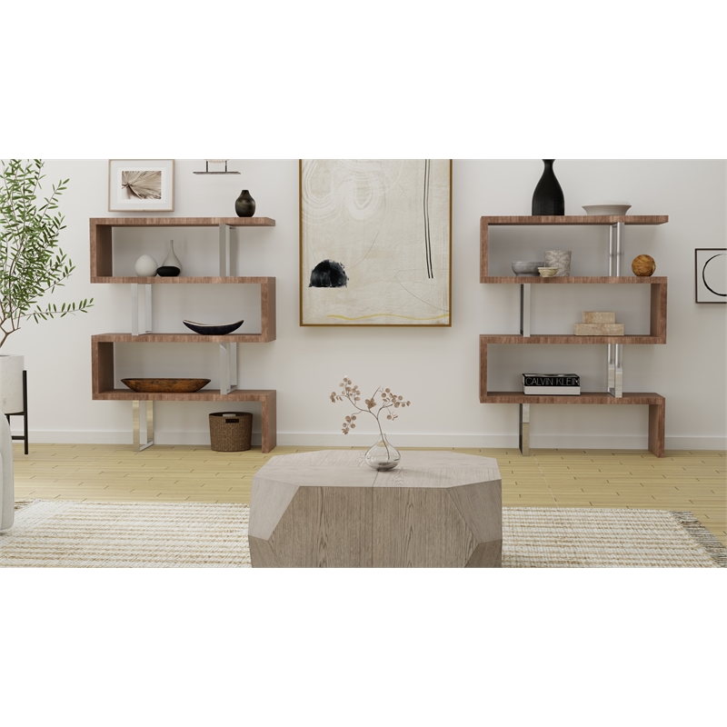 Contemporary Wood Lacquer Display Shelf in Walnut