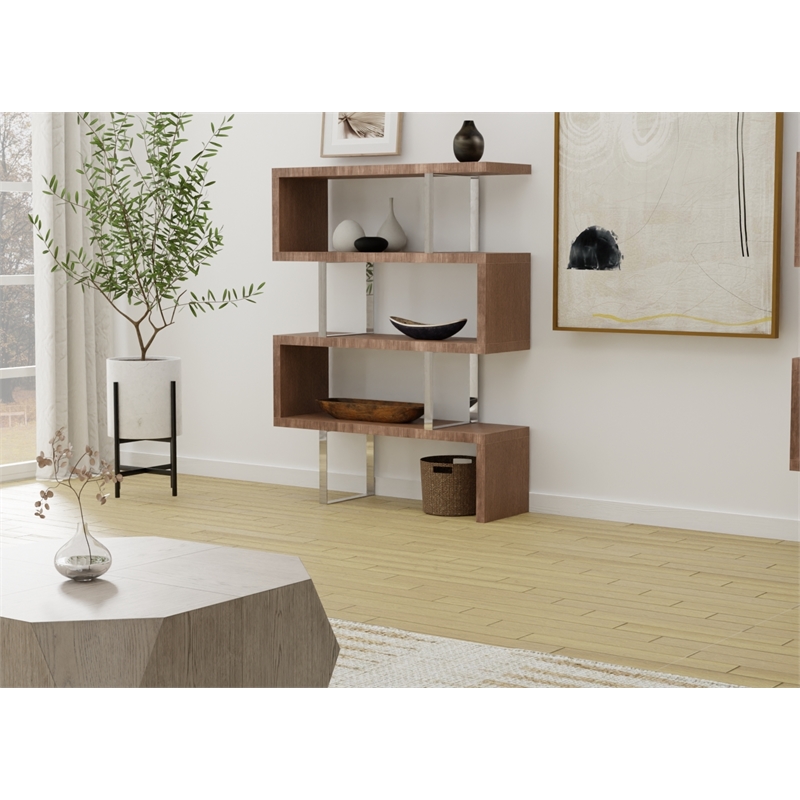 Contemporary Wood Lacquer Display Shelf in Walnut