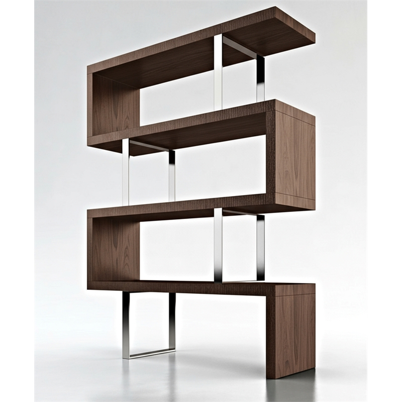 Contemporary Wood Lacquer Display Shelf in Walnut